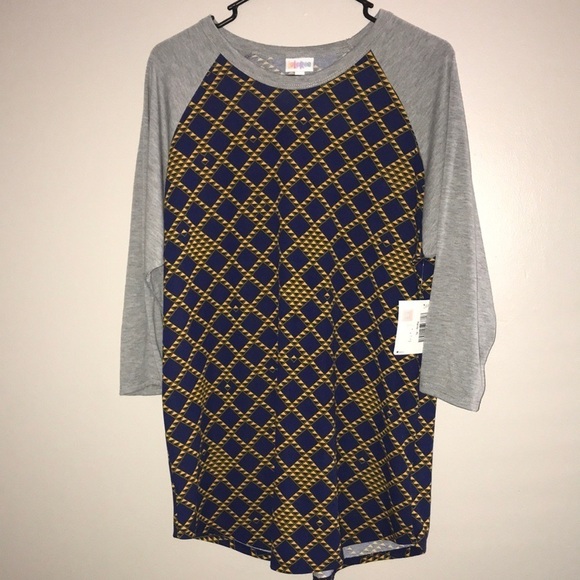 NWT Lularoe Randy Navy Blue And Yellow with 3/4 sleeve baseball tee size XL - Picture 1 of 7